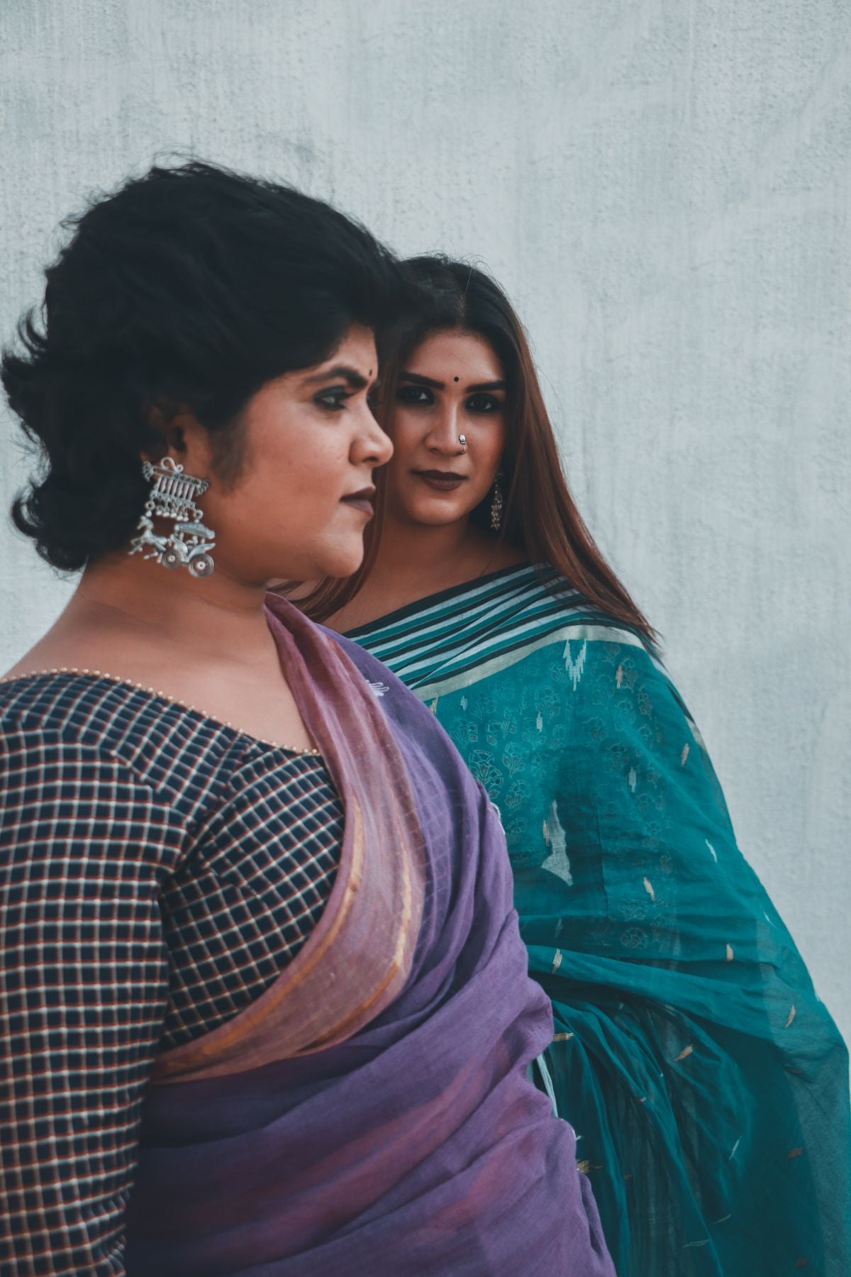 Teal blue sequin chiffon saree